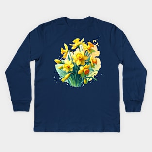 Daffodil Delight Spring Bloom Illustration Kids Long Sleeve T-Shirt